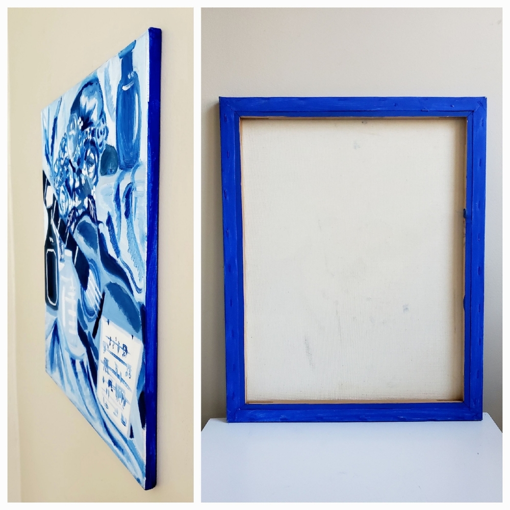 "Blue Guitar" Contemporary Still Life Oil on Canvas Painting, Signed - Picture 8 of 11